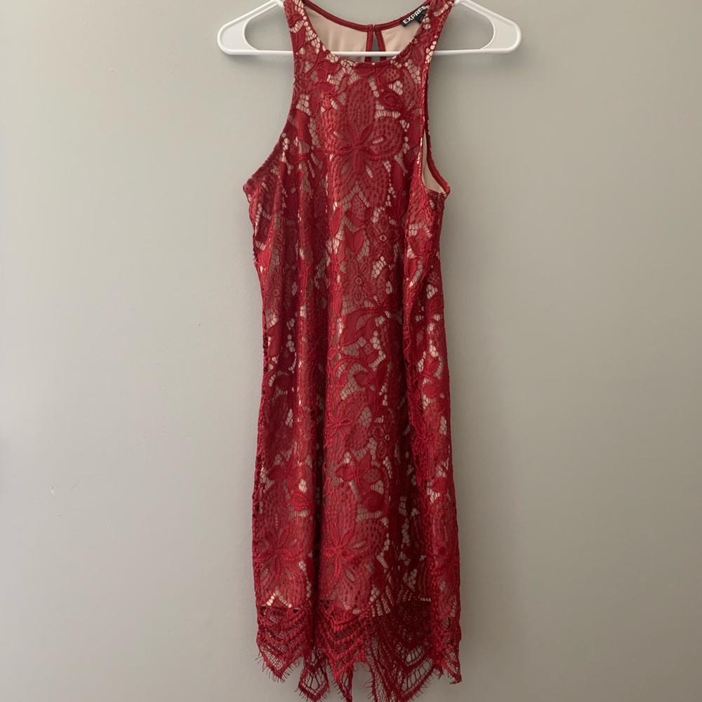 Express Red Lace Shift Dress - Size S